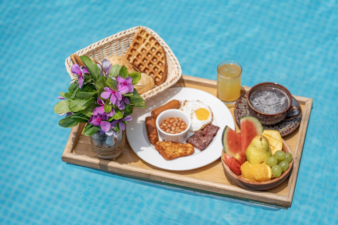 Floating breakfast tray in the pool